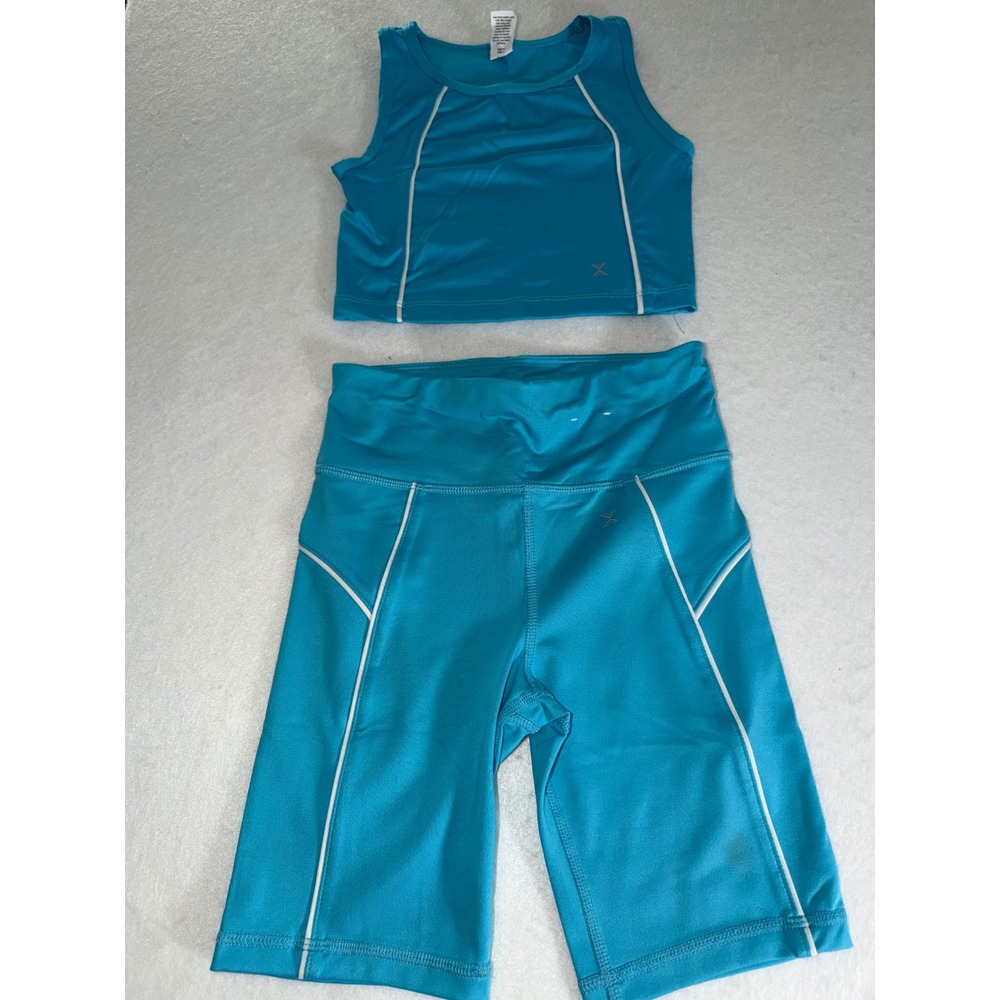 Xersion Girls Blue Activewear Set Tank Top and Biker Shorts Size Small 7/8